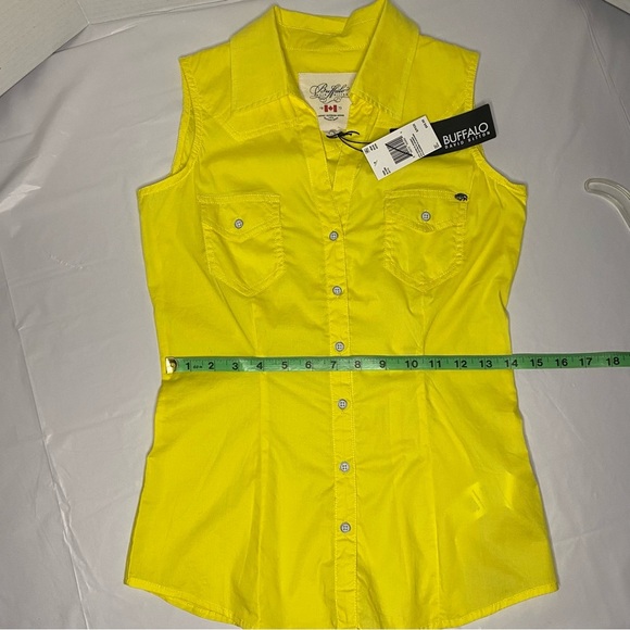 NWT BUFFALO Trixia Sleeveless Sz Small Full Button Cotton Neon Yellow Bl… - Picture 4 of 9
